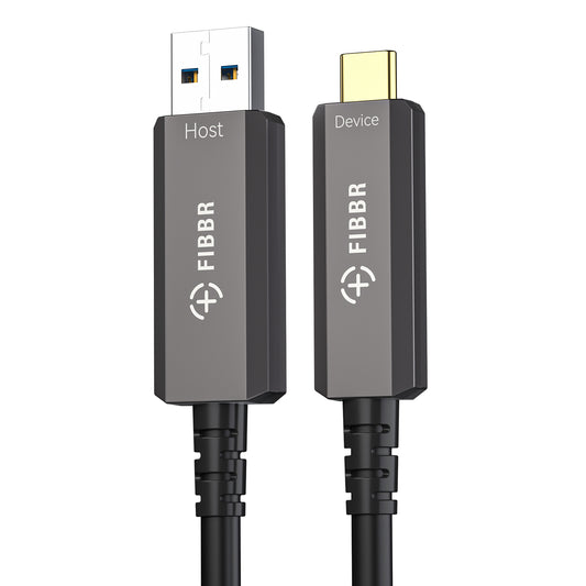 FIBBR Fiber Optic USB A to USB C Cable, 10Gbps Long Distance Data Transfer USB 3.2 AOC for VR/AR, Webcam, Camera, Laptop, Mini PC, Printer and More