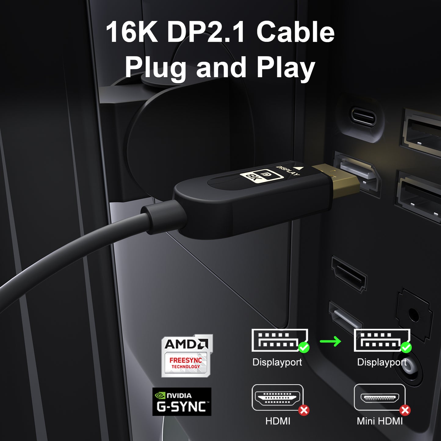 FIBBR 16K Fiber Optic DisplayPort Cable 2.1, VESA Certified Active DP Cable, 40Gbps Display Port Cord Support 16K@30Hz, 10K@30Hz, 8K@60Hz, 4K@165Hz, HDR, HDCP2.2, DSC 1.2a for Gaming Monitor PC