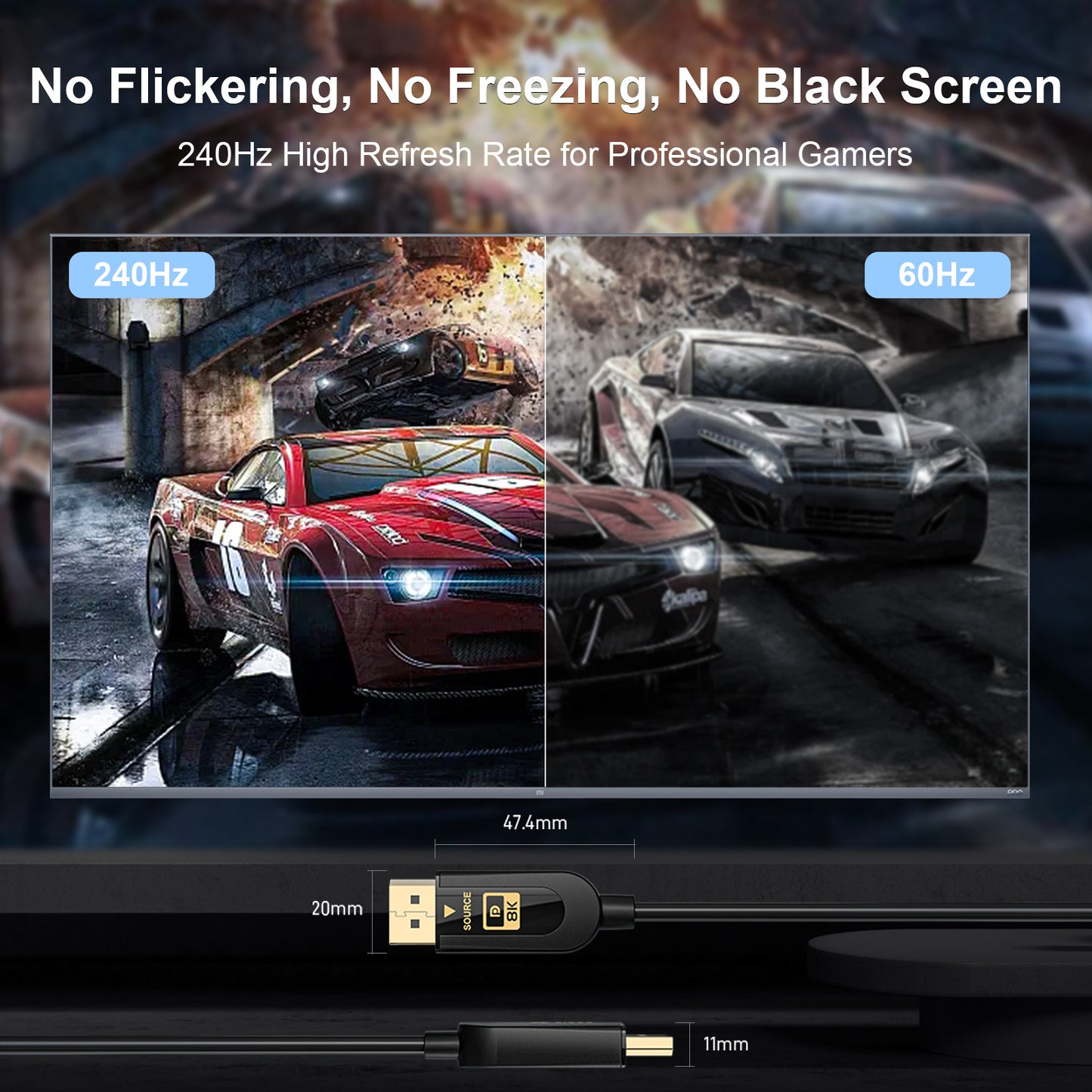 FIBBR 16K Fiber Optic DisplayPort Cable 2.1, VESA Certified Active DP Cable, 40Gbps Display Port Cord Support 16K@30Hz, 10K@30Hz, 8K@60Hz, 4K@165Hz, HDR, HDCP2.2, DSC 1.2a for Gaming Monitor PC